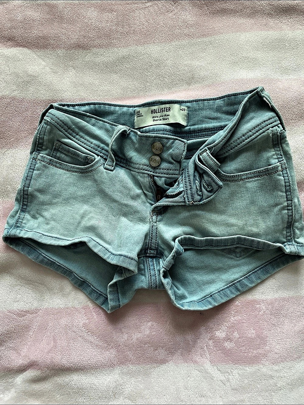 Hollister Ultra Low-Rise Jean Shortie Shorts Blue Waist 23